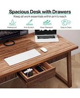 Tribesigns Home Office Executive Desk: 55 Inches Solid Wood Computer Desk with Drawer, Mid