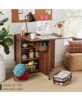 Best Choice Products Multipurpose Folding Table w/ Wheels, 3 Storage Shelves, Cubby, Handle