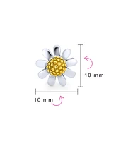 Bling Jewelry Summer Spring Time Two Tone Multi Charm Sunflower Daisy Flower Stud Earring For Women Yellow 14K Gold Plated .925 Sterling Silver