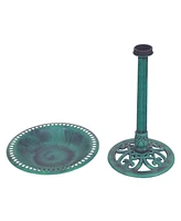 Skonyon Outdoor Garden Green Pedestal Bird Bath Feeder