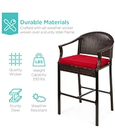 Best Choice Products 3-Piece Outdoor Wicker Bistro Bar Height Set for Patio, Garden w/ Barstools, Steel Frame