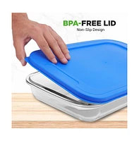 NutriChef 4 Sets of High Borosilicate Rectangular Glass Bakeware Set with Pe Lid (Red)