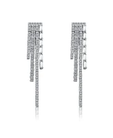 Genevive Sterling Silver White Gold Plated with White Cubic Zirconia Graduated Fringe Dangle Earrings