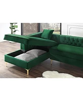 Inspired Home Olivia Velvet Button Tufted Left Facing Chaise Sectional Sofa