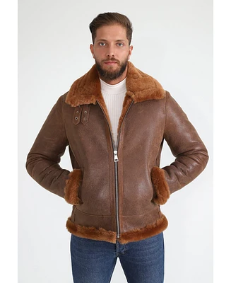 Furniq Uk Men's Shearling Raf B3 Aviator Jacket, Vintage- like Ginger Wool