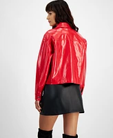 Bar Iii Women's Patent Cropped Snap-Front Jacket, Created for Macy's