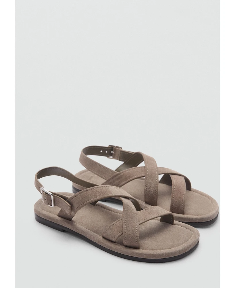 Mango Men's Crossed Straps Suede Leather Sandals