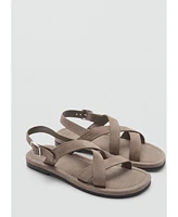 Mango Men's Crossed Straps Suede Leather Sandals