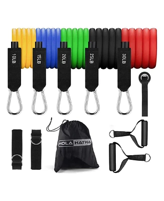 HolaHatha Resistance Band 110lb Maximum Workout Set with 5 Bands and 2 Handles