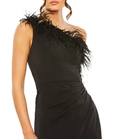 Mac Duggal Women's One Shoulder Feather Trim Gown