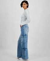 And Now This Women's High-Rise Wide-Leg Cargo Jeans, Created for Macy's