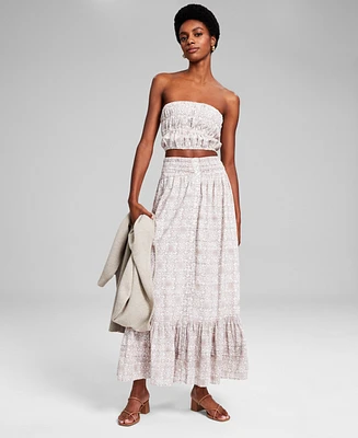 And Now This Women's Cotton Ruffled Smocked Maxi Skirt