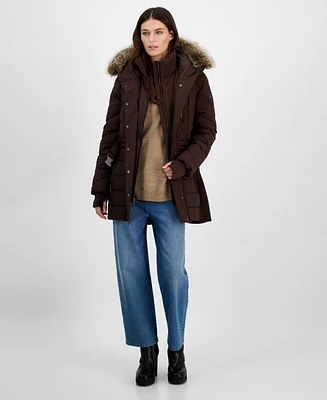 Michael Kors Women's Belted Bibbed Hooded Puffer Coat