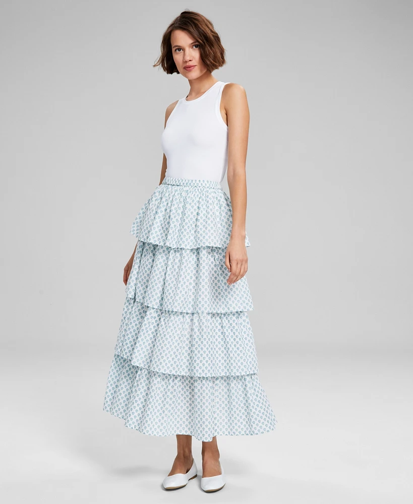 And Now This Women's Cotton Printed Tiered Maxi Skirt, Exclusively at Macy's