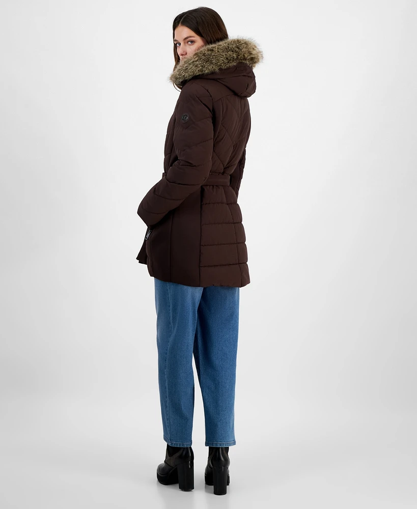 Michael Kors Women's Belted Bibbed Hooded Puffer Coat