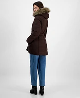 Michael Michael Kors Women's Belted Bibbed Hooded Puffer Coat