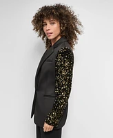 Dkny Women's Sequinned-Sleeve Single-Button Blazer
