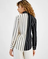 Bar Iii Women's Striped Button-Front Blouse, Created for Macy's