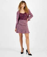 Bar Iii Womens Tweed Jacket Flounce Hem Skirt Exclusively At Macys