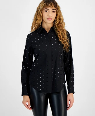 Bar Iii Women's Embellished Button-Front Shirt, Created for Macy's