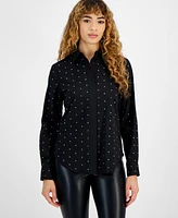 Bar Iii Women's Embellished Button-Front Shirt, Created for Macy's