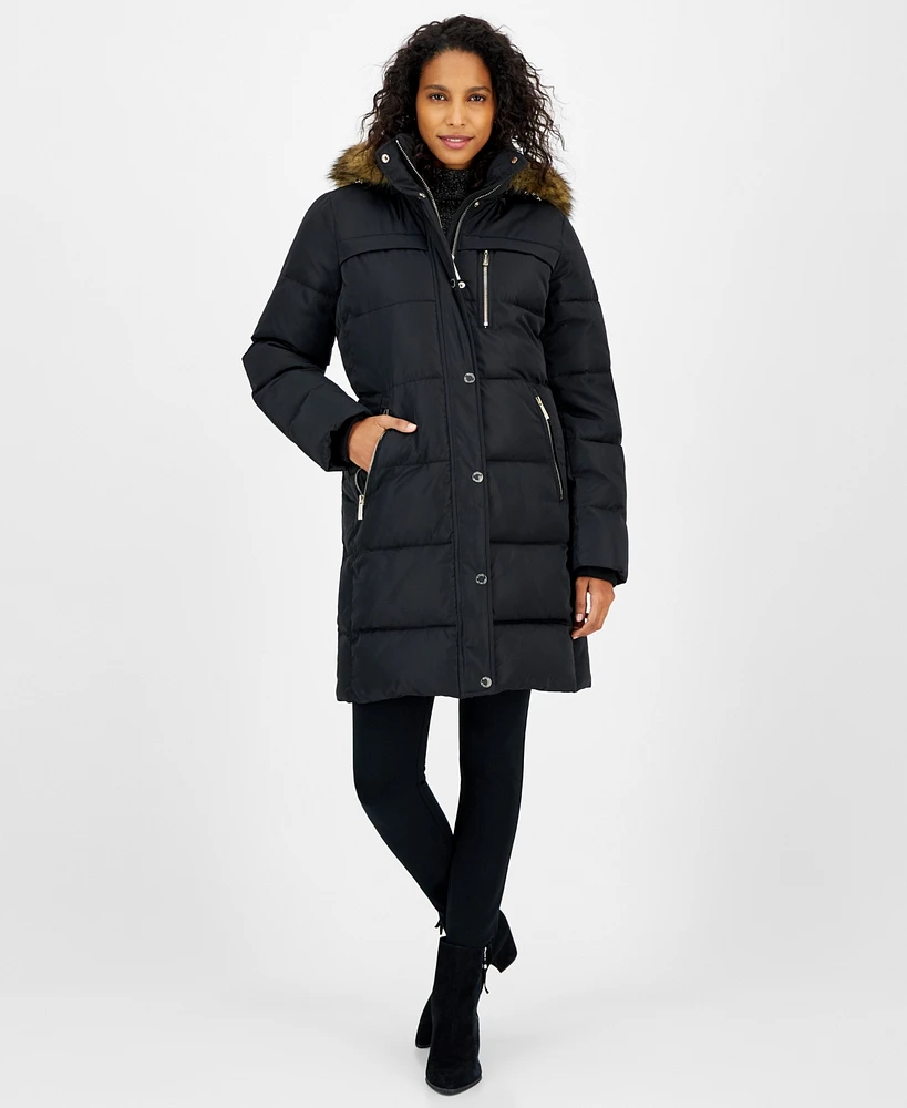 Michael Kors Petite Faux-Fur-Trim Hooded Puffer Coat, Created for Macy's