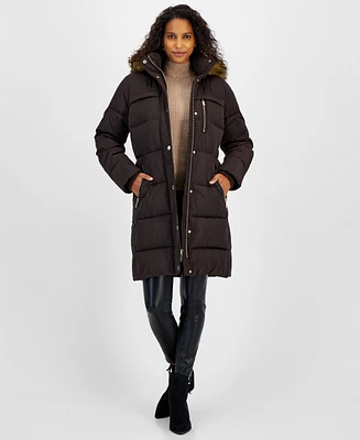 Michael Michael Kors Petite Faux-Fur-Trim Hooded Puffer Coat, Created for Macy's