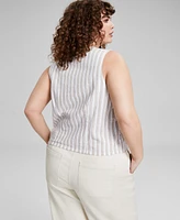 And Now This Trendy Plus Linen-Blend Striped Vest, Exclusively at Macy's