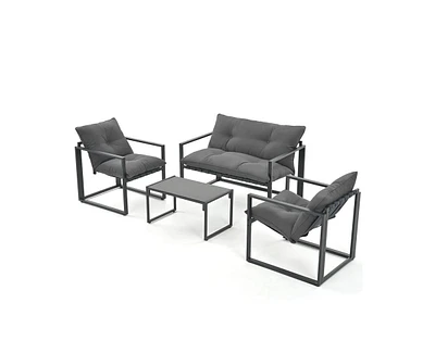 Pamapic 4-Piece Metal Outdoor Patio Conversation Set with Cushions