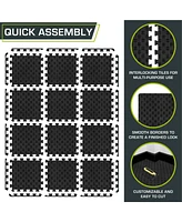 ProsourceFit Checkered Puzzle Exercise Mat 12 x 12 1/2-in, Black, 12 Sq Ft - 12 Tiles