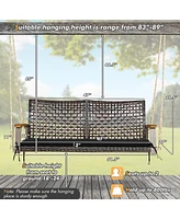 Costway 2-Person Patio Rattan Hanging Swing Chair Porch Loveseat Cushion Black