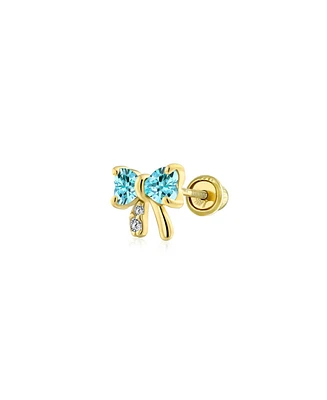 Bling Jewelry 14K Gold Small Bow Stud Earrings with Cz Delicate Minimalist Cartilage Piercing for Women Screw Back