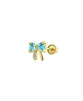 Bling Jewelry 14K Gold Small Bow Stud Earrings with Cz Delicate Minimalist Cartilage Piercing for Women Screw Back