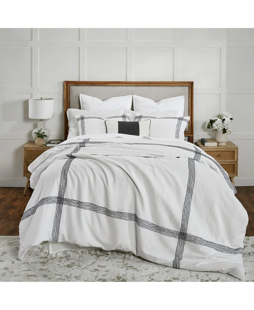 Ihi Home Pure Linen, King Duvet Cover Set/3, WhiteNavy