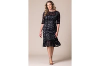 Kiyonna Plus Hampton Lace Cocktail Dress with Velvet Trim