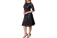 Kiyonna Plus Hampton Lace Cocktail Dress with Velvet Trim