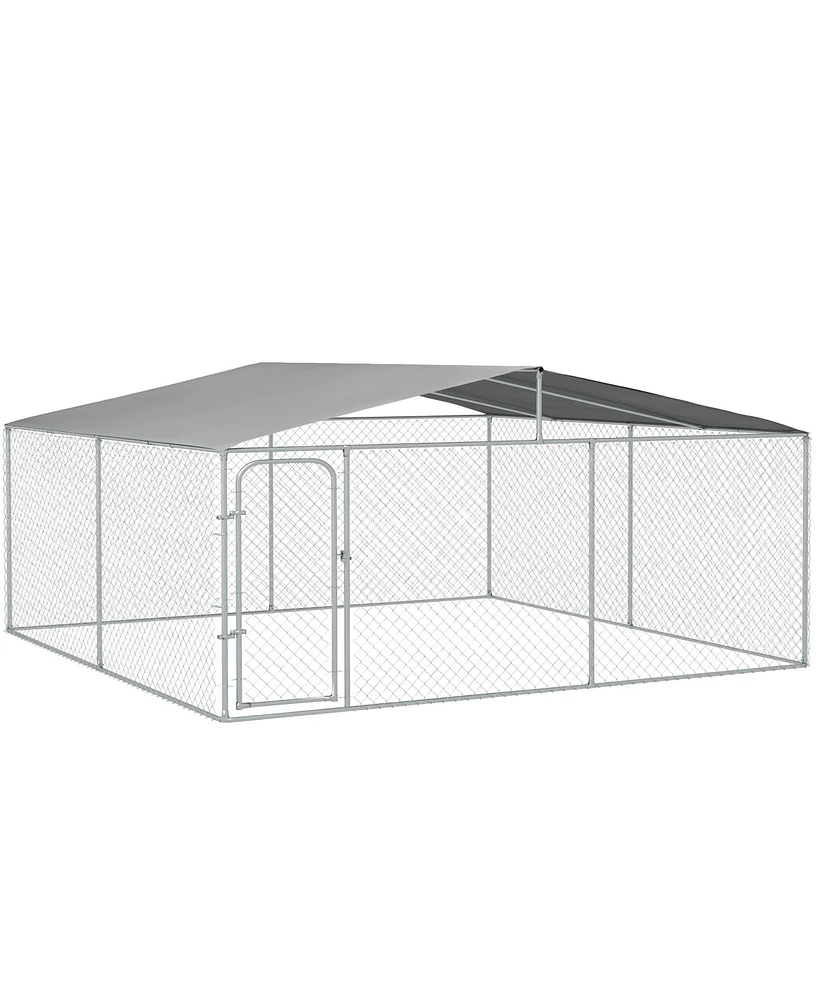 PawHut Dog Kennel Outdoor Dog Run w/ Canopy, 15' x 15' x 7.5'