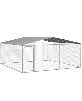 PawHut Dog Kennel Outdoor Dog Run w/ Canopy, 15' x 15' x 7.5'