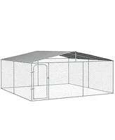 PawHut Dog Kennel Outdoor Dog Run w/ Canopy, 15' x 15' x 7.5'