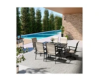 Pamapic Beige 5-Piece Metal Outdoor Patio Dining Set with 4 Textilene Chairs and Square Table