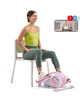 Sunny Health & Fitness Smart Pink Under-Desk Elliptical Trainer, Mini Pedal Exerciser for Home/Office Workout, Portable Machine for Seniors Training,