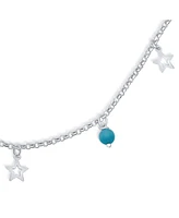 Bling Jewelry Dangle Aqua Blue Vacation Cats Eye Bead Anklet For Open Star Multi Charm Ankle Bracelet For Women .925 Sterling Silver Adjustable