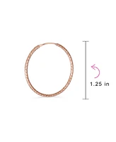 Bling Jewelry Lightweight Round Thin Endless Continuous Twist Hoop Earrings For Women Rose Gold Plated .925 Sterling Silver 1.75 Inches