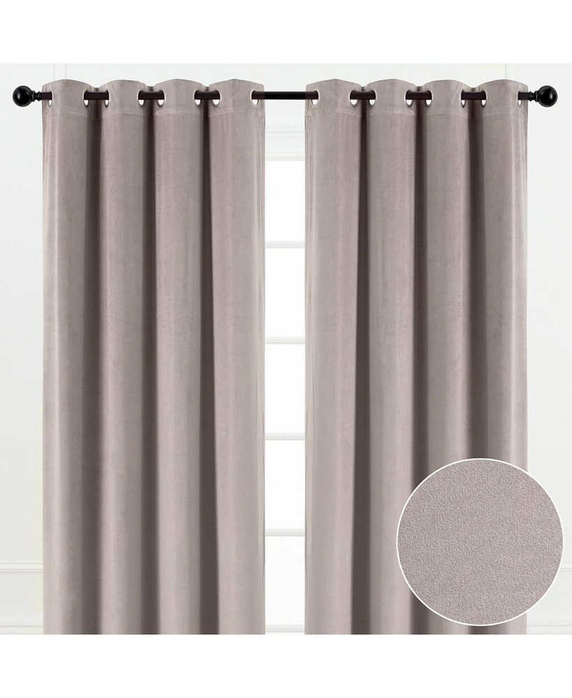 Chanasya Premium Taupe Velvet Curtains Panel Set 2 -Piece - Grommet Partial Blackout Room Darkening Drapes for Living Bedroom