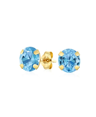 Bling Jewelry 1.4CT Round Swiss Blue Natural Topaz Stud Earrings 14K Yellow Gold 6MM