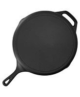 Megachef 13 Piece Cast Iron Skillet Set with Tempered Glass Lids and Silicone Holders