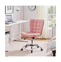 Yaheetech Modern Tufted Armless Desk Chair with Chrome-finish Metal Base, Rolling Wheels, Adjustable Seat Heigh