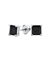 Bling Jewelry Black Square Cubic Zirconia Princess Cut Cz Stud Earrings For Women Men Screw back .925 Sterling Silver