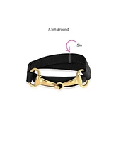 Bling Jewelry Fashion Black Leather Equestrian Snaffle Horse Bit Double Layer Wrap Bracelet For Women Gold Tone Stainless Steel