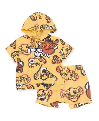 Disney Toddler Boys Lion King Mickey Mouse Waffle Knit Pullover Hoodie and Shorts Newborn to